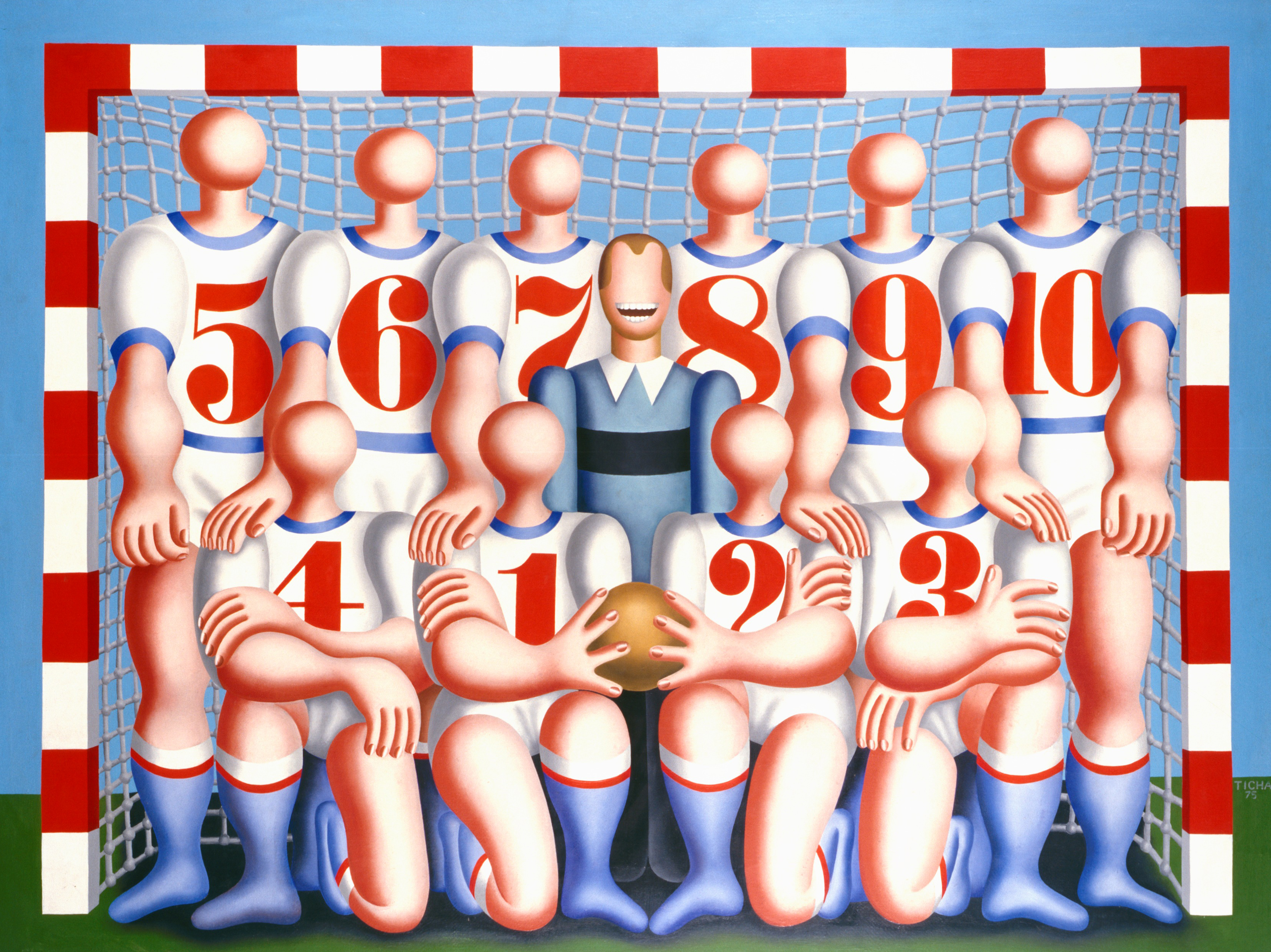 Hans Ticha: Mannschaft, 1975, Öl auf Leinwand, 145 x 90 cm, Klassik Stiftung Weimar, Museen; Inv.-Nr.: G 2282 © Hans Ticha, VG Bild-Kunst, Bonn 2025