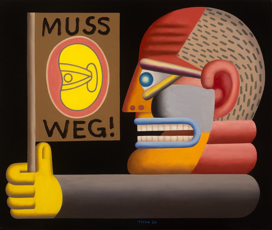 Hans Ticha: Wutbürger, 2020, Öl auf Leinwand, 63 x 75 cm, Besitz des Künstlers, © Hans Ticha, VG Bild-Kunst, Bonn 2025