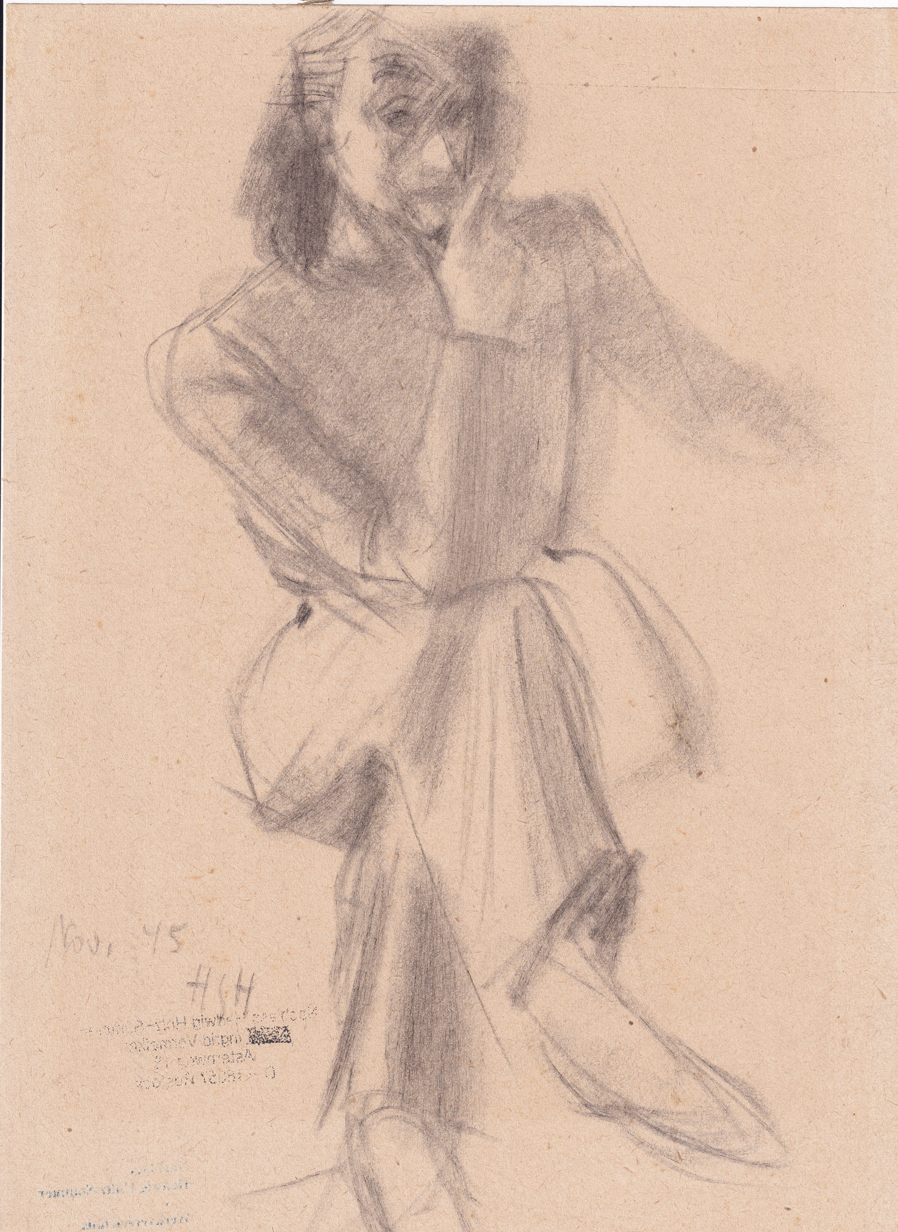 Hedwig Holtz-Sommer
Sitzende als Selbstbildnis, 1945
Bleistift auf Papier
29,8 × 21 cm
Privatbesitz
© Wolfram Vormelker
Foto: Archiv Runenhaus, Wustrow